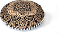 CRAFT KALA Large Round Bohemian Floor Pillow Pouf Cover Mandala Meditation Room Pillow Cover for Adults Boho Seating Poufs Cushion Cover for Kids Playroom Metallic Gold Flower 32"