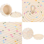 Sea Team Round Cotton Rope Storage Basket with Lid, Colorful Rainbow Pompom Woven Storage Bin, Pot, Caddy, Organizer, Container for Snacks, Towels, Plants, 10 x 7.5 Inches (Small, Rainbow)