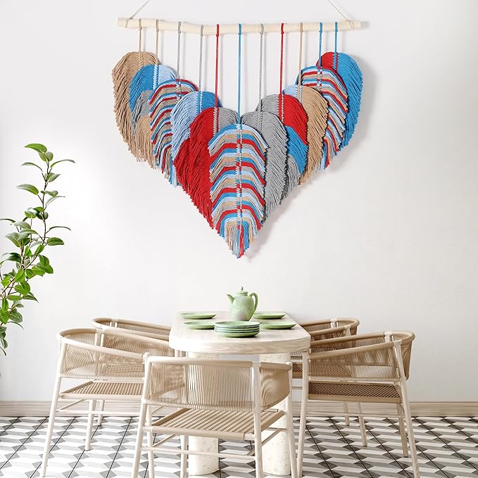 Amestrina Boho Tapestry for Bedroom, Boho Wall Decor for Bedroom, Large Wall Art for Living Room, Macrame Wall Hanging，Wall Tapestry for Living Room (Red)