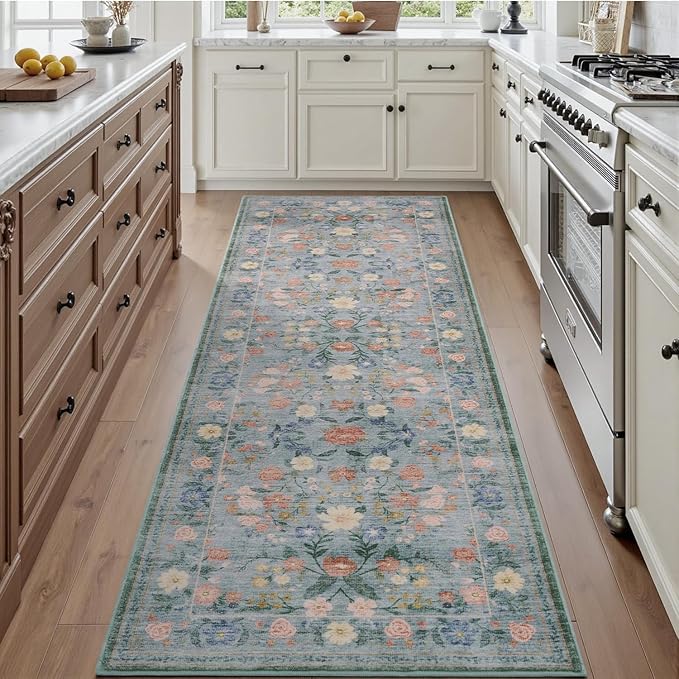 AMOAMI Vintage Floral Runners for Hallways Indoor, 2x6 Kitchen Runner Rug Non Slip Machine Washable Entryway Rug Runner Ultra Soft Boho Carpet Runner for Hallway Kitchen Bedside Entryway, Green