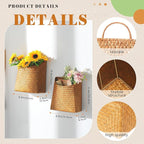 Boao 2 Pack Hanging Basket for Front Door Seagrass Wall Basket Hand Woven Different Sizes to Hold Flowers and Mail Wall Mounted Racks Storage Organize for Home Garden Farmhouse (Natural Color)