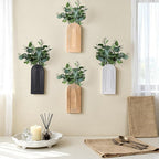 DREAMLOOM 2 Pack Wooden Wall Vases with Fake Plants, Wall Hanging Planters Boho Modern Farmhouse Indoor for Narrow Spaces Entryway Bathroom Home Office Decoration, White