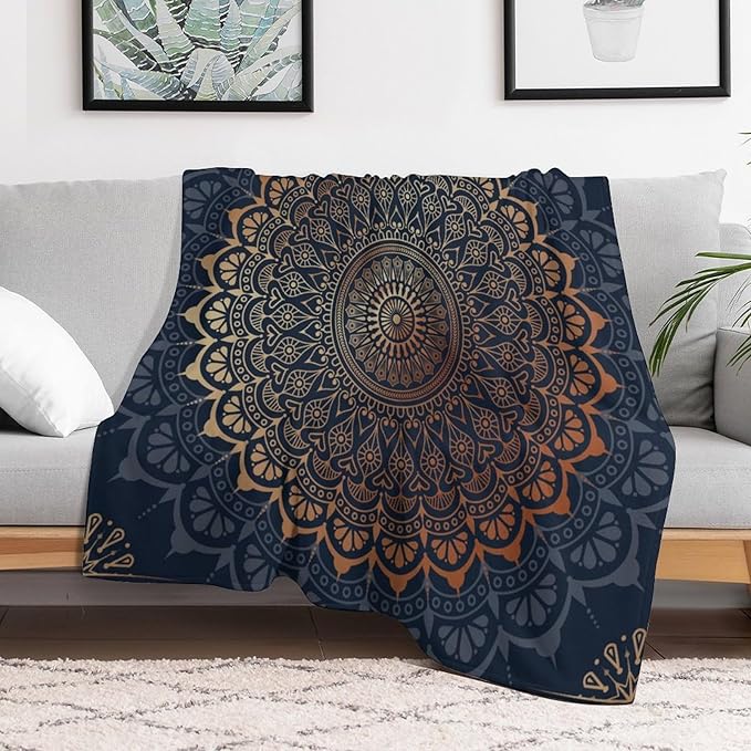 Boho Flower Throw Blanket Mandala Bohemian Aesthetic Paisley Hippie Blanket for Sofa Bed Couch Chair Or Dorm 50"x60"