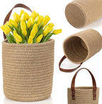 YOUEON Set of 2 Jute Hanging Basket 7.8" x 6.7", Small Wall Hanging Planter Baskets, Natural Jute Woven Storage Basket for Flower Plants Towels Sunglasses Wallet Keys, Boho Decor