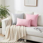 Thmyo 4-Pack 100% Cotton Lumbar Comfortable Solid Decorative Throw Pillow Covers Rectangle Cushion Cover Pillowcases Valentines Day DIY Throw Pillow Cases for Sofa Bed Car(12x20inch/30x50cm,Pink)