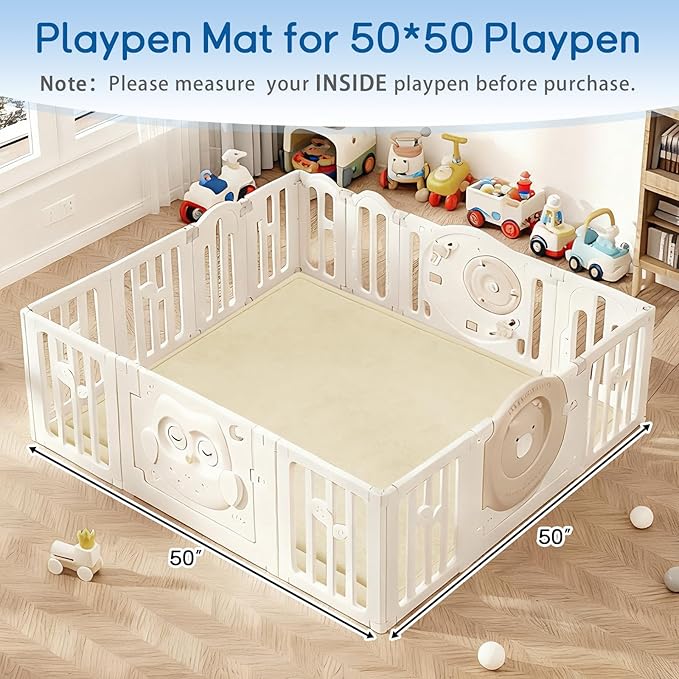 Baby Play Mat for Floor Nursery Rug Muscle Mat Area Rug Playroom Rug 50"x50" Playpen Mat Memory Foam 1.3" Thick Crawling Mat for Babies,Toddlers, Infants, Kids,Light Beige