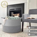 INDRESSME 115L Extra Large Blanket Basket, Cotton Rope Basket for Nursery Living Room, Decorative Woven Storage Baskets with Handles for Dirty Clothes, Toy Bin For Dog Toys, Grey