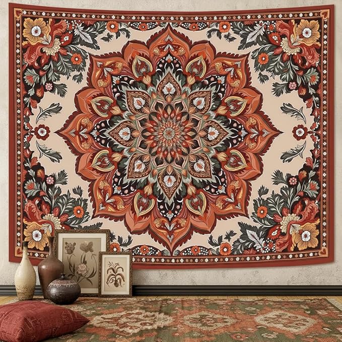 Accnicc Vintage Floral Mandala Tapestry Wall Hanging Boho Flower Tapestry Aesthetic Retro Bohemian Hippie Indian Cute Small Tapestries for Bedroom Living Room Dorm Decor 48 x 36 Inch