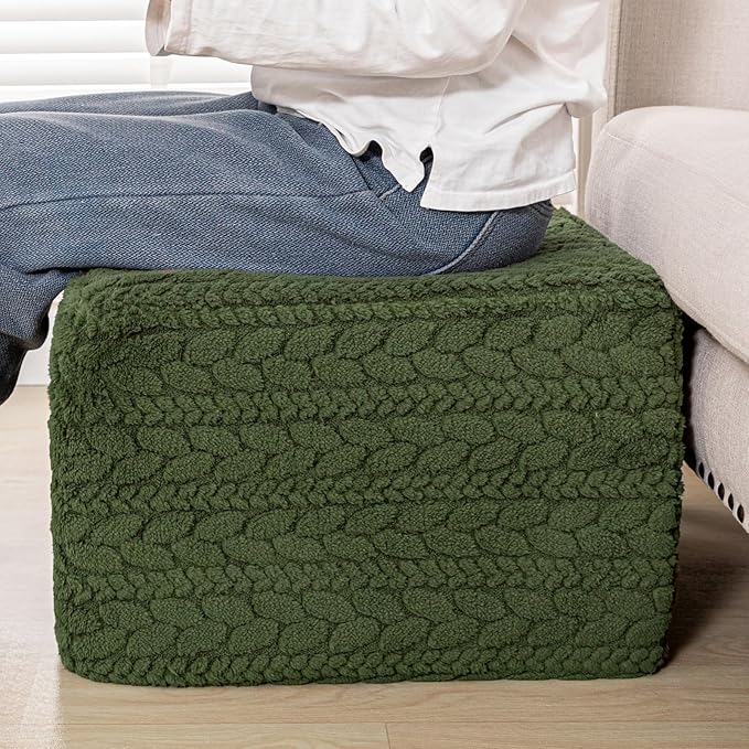 20x20x14 Inches Fluffy Square Pouf Ottoman - Plush Furry Boneless Ottoman Foot Rest Stool with High-Density Foam, Versatile Floor Seating for Living Room (Forest Green)