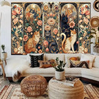 Apdidl Boho Floral Cute Wall Tapestry for Bedroom, Vintage Flower Cat Wall Hanging, Bohemian Style Orange and Black Cats Funny Tapestries, Animal Painting Art Poster for Girls Room Dorm Beach Decor (60" X 79")