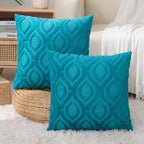 decorUhome Cozy Textured Throw Pillow Covers 16x16 Inch Set of 2, Soft Plush Faux Wool Teal Accent Couch Pillow Covers for Modern Farmhouse Sofa Bed Living Room