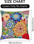 Colorful Boho Mandala Floral Throw Pillow Covers 18x18 Set of 2, Spring Easter Bohemian Decorative Pillowcases, Multicolor Flower Cushion Covers for Couch Sofa Bedroom Living Room Farmhouse Home Decor