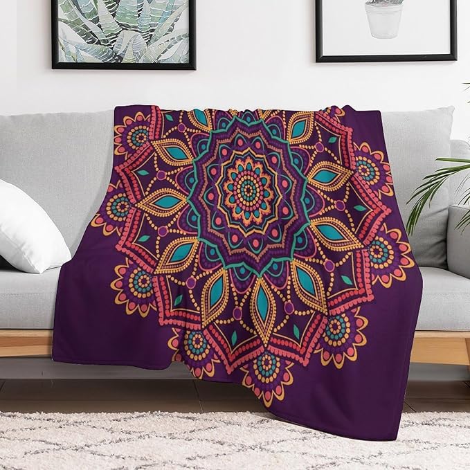 Mandala Throw Blanket Indian Hippie Bohemian Art Floral Texture Pattern Blanket for Sofa Bed Couch Chair Or Dorm 30"x40"