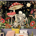 Accnicc Mushroom Skull Tapestry Skeleton Floral Flower Plant Tapestries for Bedroom Aesthetic Hippie Cool Nature Moon Star Wall Art for Dorm Living Room (Red, 90.8'' × 70.4'')