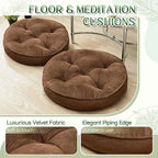 Floor Pillow Set of 2, Memory Foam Meditation Cushion, Floor Cushions for Adults Sitting, Large Round Seat Cushions for Yoga, Living Room, 20x20 Inch (Round | Brown)