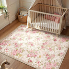 Lahome Floral Washable Rugs 5x7,Rugs for Living Room Boho Area Rug,Vintage Rugs for Bedroom Girls Non Slip Low Pile Ultra-Thin Large Carpet for Farmhouse,Dining Room,Kids Playroom Nina (5'X7',Beige)