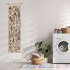 Tegeme Vintage Tapestry 52 x 13 Inch, Long Vertical Wall Hanging Reference Illustrative Botanical Tassel Tapestry for Bedroom Living Room Home Decoration(Flower)