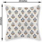 Brown Blue Pillow Covers 20x20 Inch Set of 2 Boho Block Print Floral Throw Pillows Vintage Flower Decorative Pillow Cases Outdoor Linen Farmhouse Cushion Cover for Couch Sofa Bed Decor