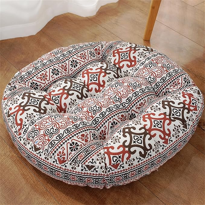 Large Round Floor Cushion, Comfortable Cotton and Linen Boho Meditation Pillow Tatami Seating Cushion for Room Reading Book Nursery Room Balcony,D,60 * 60cm