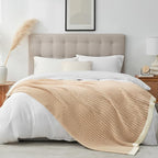 Snuggle Sac Soft Ribbed Beige Throw Blanket for Couch, Luxurious Fluffy Cozy Knit Throws for All Season, Reversible Warm Microfiber Netural Blankets for Couch, Sofa, Travel, Beige, 50x60 inches