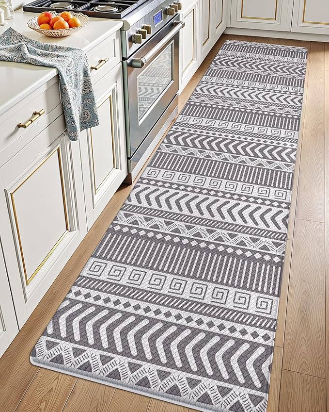 LUMI Anti Fatigue Kitchen Cushioned Mat for Floor, Padded Waterproof Runner for Standing, Stain Resistant Comfort Rugs for Home, Sink, Laundry, 24x87