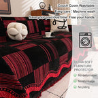 ROOMLIFE Black-Red Couch Cover Sofa Covers, Chenille Couches Covers for 3 Cushion Sofas, Non Slip Soft Breathable Sofa Slipcovers for Pet, Washable Furniture Protector with Tassel,71''X134”