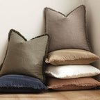 Foindtower Set of 2 Decorative Linen Fringe Throw Pillow Covers Boho Farmhouse Cushion Cover with Tassels Soft Accent Pillowcase for Couch Chair Sofa Bed Living Room Home Decor,20×20 Inch,Brown Tan
