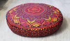 CRAFT KALA Mandala Floor Pillow Cushion Cover Seating Throw Cover Hippie Decorative Bohemian Ottoman Poufs Pom Pom Pillow Cases Boho Indian Cotton Living Room Home Décor 35" Round New Orange Ombre
