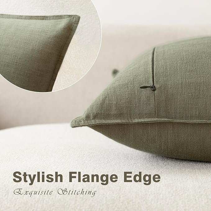 Foindtower Pack of 2, Decorative Linen Soild Throw Pillow Covers Soft Accent Cushion Case Farmhouse Neutral Pillowcase for Chair Couch Sofa Bedroom Living Room Home Decor 18x18 Inch Olive Branch Green