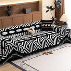 VClife Minimalism Tribal Couch Cover Non Slip White Black Geometric Jacquard Sofa Cover Washable Bohemian Style Aztec Couch Slipcover for Sectional Couch Chenille Furniture Protector 71''x118''