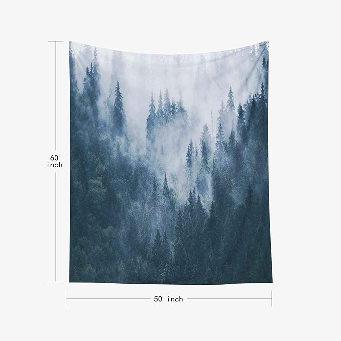 EMMTEEY Dorm Tapestry Marble,Tapestries Décor Living Room Bedroom for Home Inhouse by Printed 50x60 Inches for Foggy Mountain Landscape with fir Forest in Hipster Vintage Retro Style