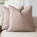 Foindtower Set of 2, Decorative Linen Soild Throw Pillow Covers Soft Accent Euro Cushion Case Boho Farmhouse Pillowcase for Chair Couch Sofa Bedroom Living Room Home Decor 24 x 24 Inch Dusty Pink