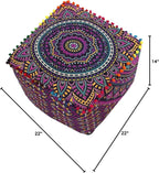 CRAFT KALA Large Hippie Mandala Meditation Floor Ottoman Pillow Cushion Pouf Cover Square Poufs Cover Bohemian Floor Cushion Cover Outdoor Fireplace Living Room Decor 22X22X14 inches, New Pink Ombre
