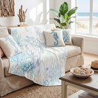 Coastal Sea Turtle Throw Blanket Nautical Beach Fleece Blanket Blue White Ocean Blankets for Couch Bed Tropical Cozy Soft Throw Decoration Warm Gift for Summer, 50 x 60 Inches