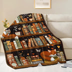 Bookshelf Throw Blanket, Retro Soft Cozy and Warm Couch Blankets Gift for Bookshelf Lover, Decorative Blankets for Sofa Couch Bed, Brown Black 50×60 inches