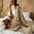 Bedsure 100% Cotton Muslin Throw Blanket Twin XL for Bed - 4-Layer Breathable and Lightweight Thin Soft Summer Gauze Muslin Blankets for Adults, Light Brown, 66x90 Inches