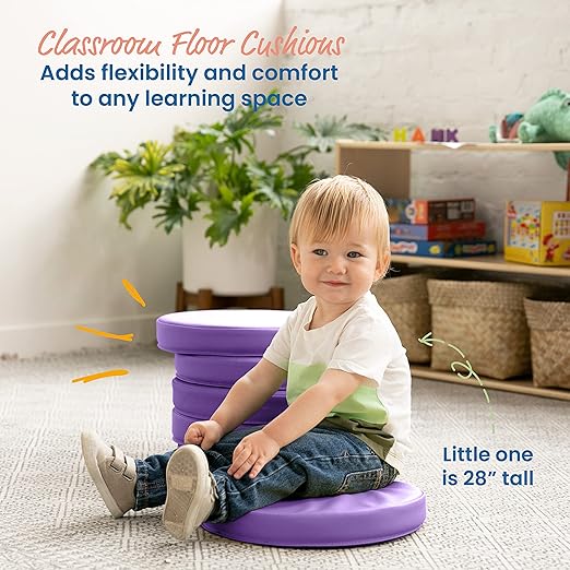 ECR4Kids SoftZone Floor Cushions, Round, Flexible Seating, Purple, 6-Piece