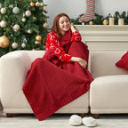 Amélie Home Chevron Chenille Knit Throw Blanket for Couch, Cozy Texture Decorative Soft Blanket for Sofa & Chair, 50"x60", Christmas Red