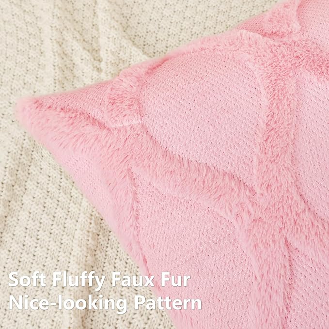 decorUhome Spring Euro Sham Throw Pillow Covers 26x26 Inch Set of 2, Soft Plush Faux Fur Wool Blush Pink Accent Couch Pillow Covers for Modern Farmhouse Bed Sofa Living Room