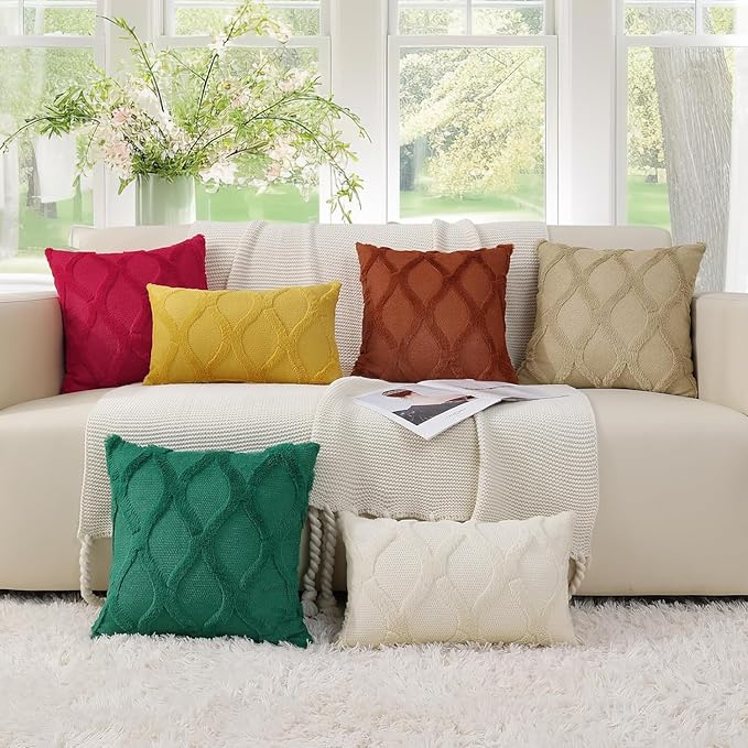 decorUhome Spring Euro Sham Throw Pillow Covers 22x22 Inch Set of 2, Soft Plush Faux Fur Wool Red Accent Couch Pillow Covers for Modern Farmhouse Bed Sofa Living Room