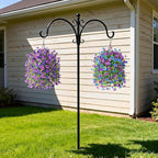 Artificial Flowers Hanging Baskets, 4 Bundles Outdoor Hanging Basket Spring Summer Decoration, No Fade Realistic Fake Flowers Plants for Porch Patio Balcony Home Yard Decor(Double Purple)