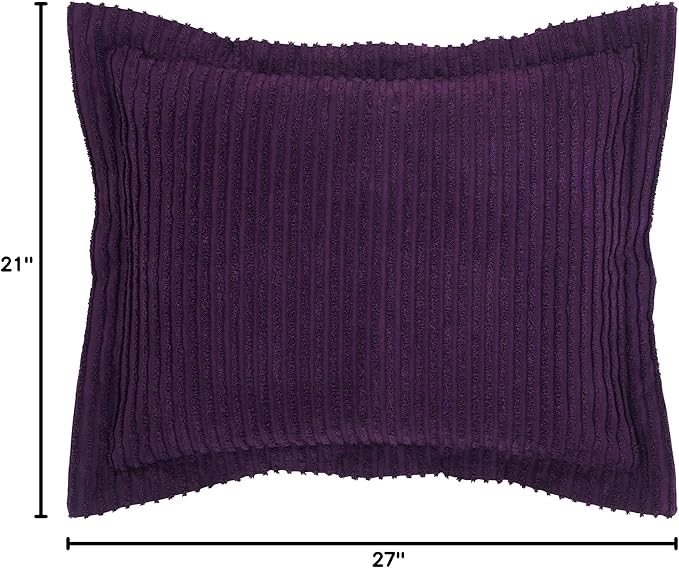 Better Trends Jullian Collection is Super Soft and Light Weight in Bold Stripes Design 100% Cotton Tufted Unique Luxurious Machine Washable Tumble Dry, Standard Sham, Plum