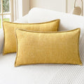CaliTime Throw Pillow Covers Decorative 12 X 20 Inches Pack of 2 Cotton Thread Stitching Edges Solid Dyed Soft Chenille Cushion Cases for Couch Sofa Bed Living Room Farmhouse Gold