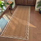 GarveeHome 2x6 Scalloped Washable Runner Rug for Kitchen, Soft Brown Hallway Runner Non Slip Entryway Rug Farmhouse Thin Laundry Mat Stain Resistant Carpet for Bedroom Bathroom Beside Rug