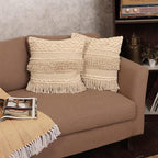 REDEARTH · Tufted Throw Pillow Cushion Covers - Boho Textured Woven Decorative Cases Set for Couch - Sofa - Bed - Farmhouse - Chair - Patio - Outdoor - car - 100% Cotton (18x18 ; Natural) Pack of 2