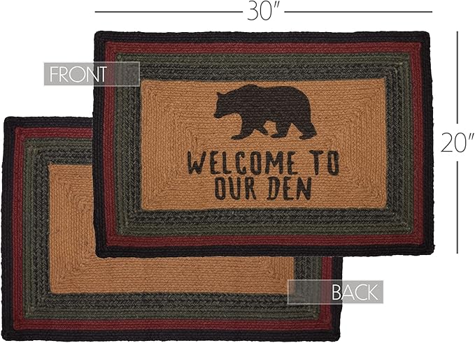 VHC Brands Wyatt Stenciled Bear Jute Rug Rect Welcome to Our Den w/Pad 20x30