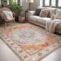 Lessymo 5x7 Area Rugs- Machine Washable Area Rugs, Super Soft Faux-Wool Area Rug for Living Room Bedroom, Boho Area Rug Vintage Floral Medallion Non-Slip Low Pile, Orange Beige