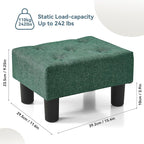 Poofzy Small Foot Stool Ottoman, Linen Ottoman Foot Rest with Legs, Rectangle Foot Rest for Couch, Footstools and Ottomans Small for Living Room and Entryway (Green)