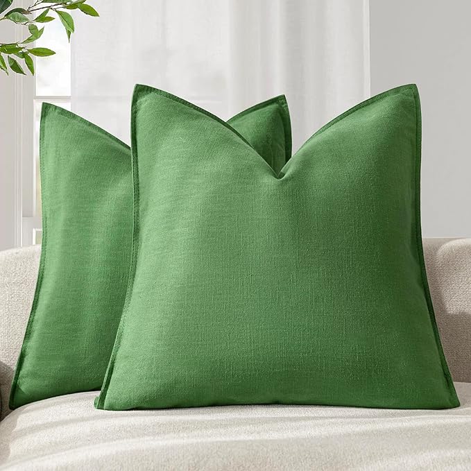 Foindtower Pack of 2, Decorative Linen Soild Throw Pillow Covers Soft Accent Euro Cushion Case Boho Farmhouse Pillowcase for Chair Couch Sofa Bedroom Living Room Home Decor 26 x 26 Inch Forest Green