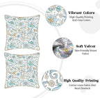 KSLIDS Vintage Floral Soft Velvet Throw Pillow Covers Set of 2 Blue Yellow Flower Birds Decorative Pillow Covers 16x16 Inch Chinoiserie Country Pillow Case for Sofa Couch Bedroom Farmhouse Home Decor